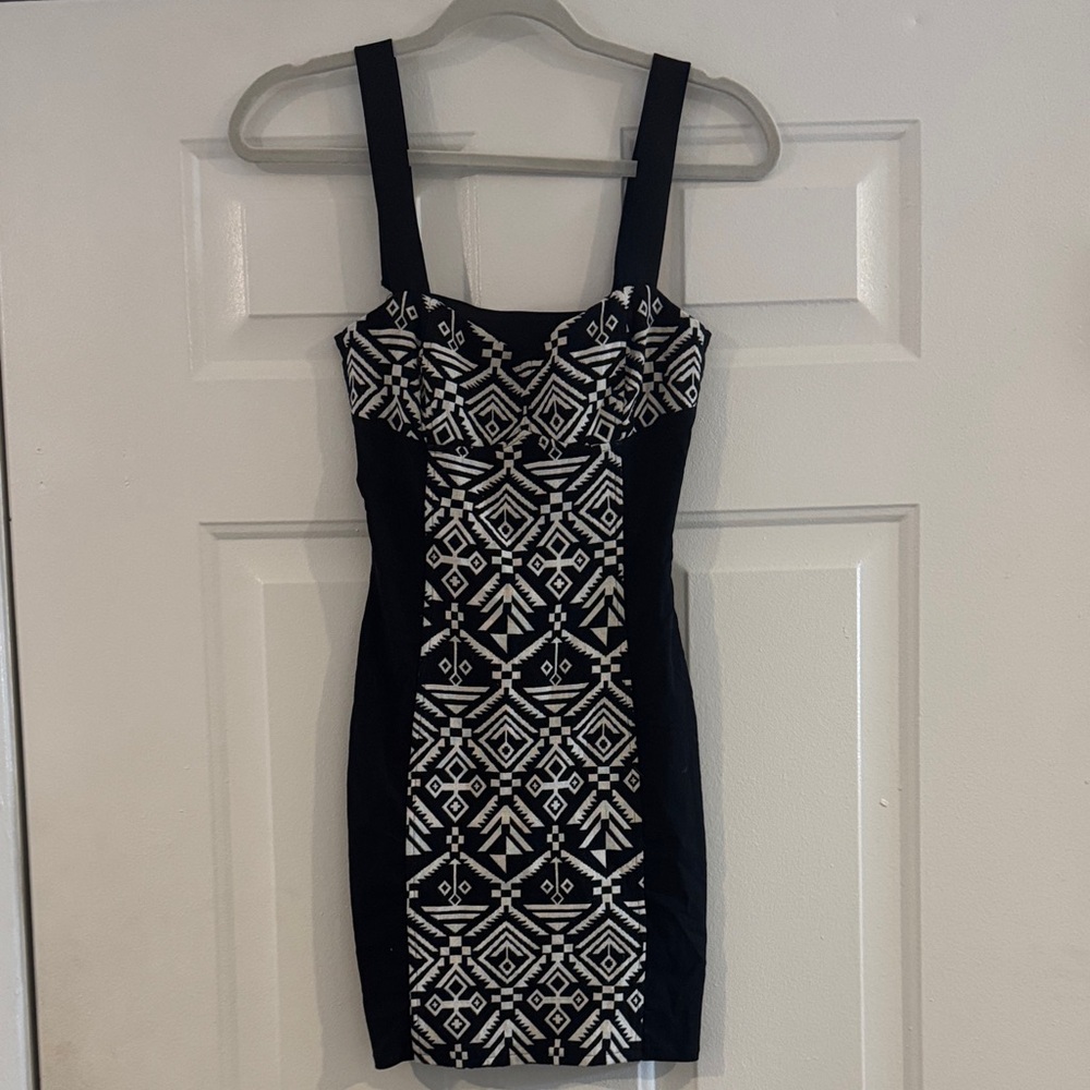 Divided Black and White Tribal Mini Dress